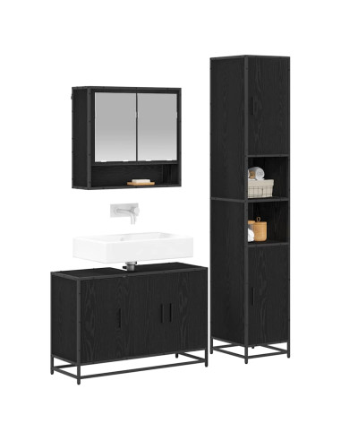 Set di mobili per il bagno 3 pcs Rovere Nero Legno multistrato
