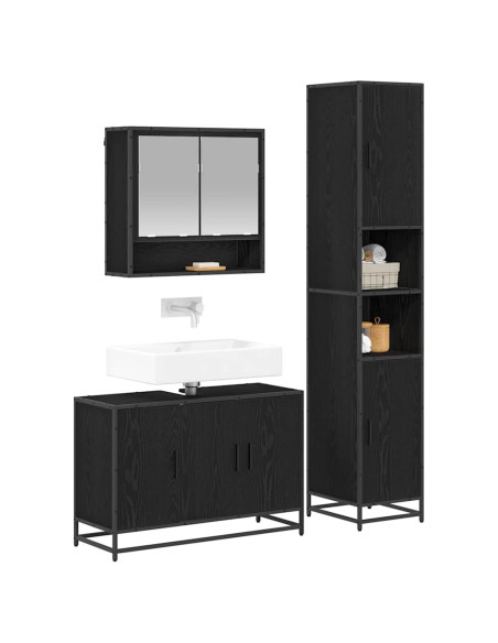 Set di mobili per il bagno 3 pcs Rovere Nero Legno multistrato