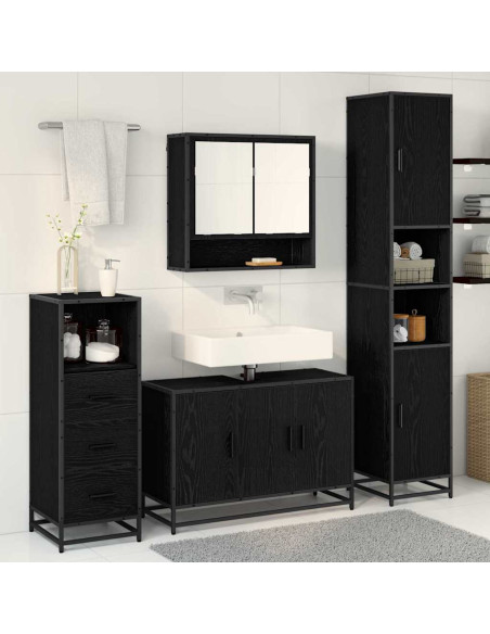 Set di mobili per il bagno 3 pcs Rovere Nero Legno multistrato