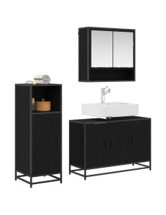 Set di mobili per il bagno 3 pcs Rovere Nero Legno multistrato 2