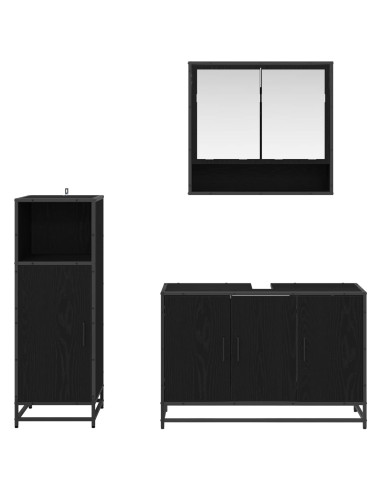 Set di mobili per il bagno 3 pcs Rovere Nero Legno multistrato