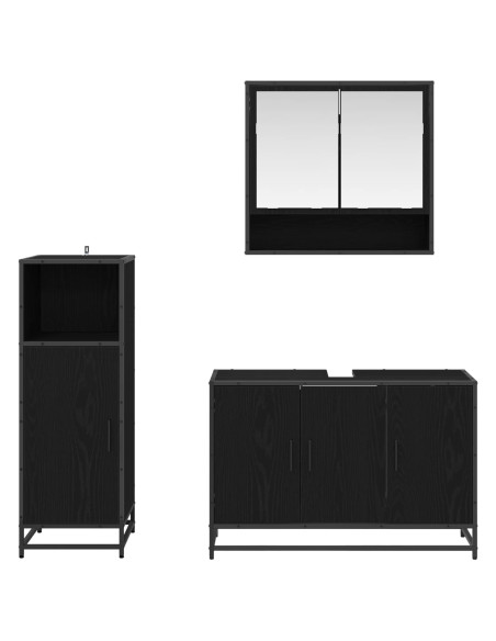 Set di mobili per il bagno 3 pcs Rovere Nero Legno multistrato