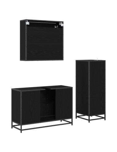 Set di mobili per il bagno 3 pcs Rovere Nero Legno multistrato