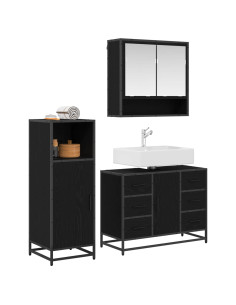 Set di mobili per il bagno 3 pcs Rovere Nero Legno multistrato 2