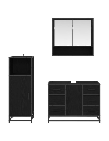 Set di mobili per il bagno 3 pcs Rovere Nero Legno multistrato