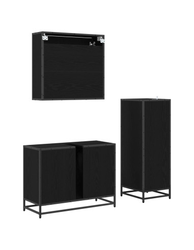 Set di mobili per il bagno 3 pcs Rovere Nero Legno multistrato
