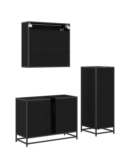 Set di mobili per il bagno 3 pcs Rovere Nero Legno multistrato