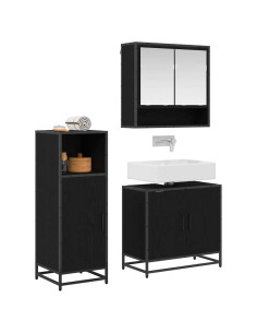 Set di mobili per il bagno 3 pcs Rovere Nero Legno multistrato 2