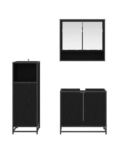 Set di mobili per il bagno 3 pcs Rovere Nero Legno multistrato