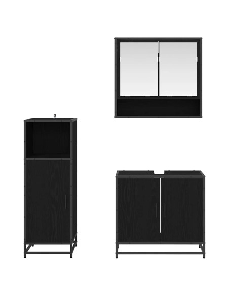 Set di mobili per il bagno 3 pcs Rovere Nero Legno multistrato