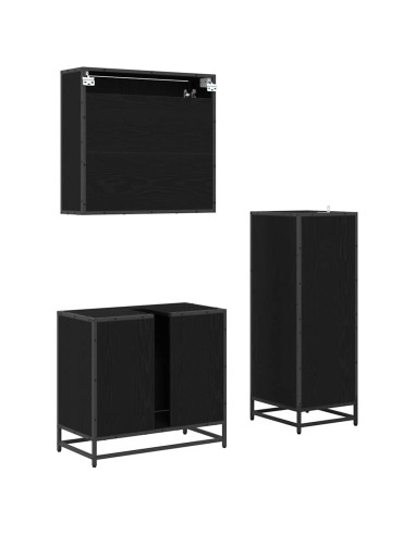 Set di mobili per il bagno 3 pcs Rovere Nero Legno multistrato