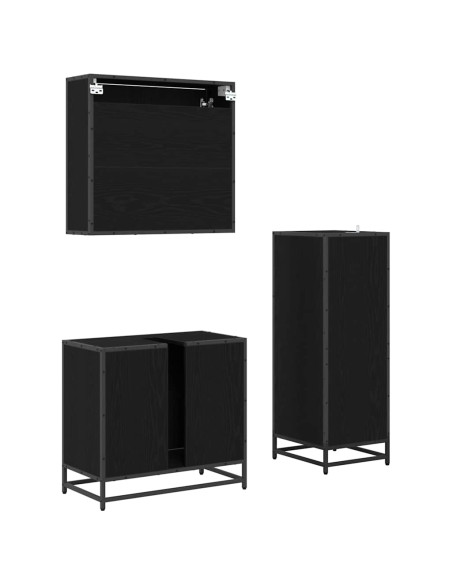 Set di mobili per il bagno 3 pcs Rovere Nero Legno multistrato