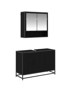 Set di mobili per il bagno 2 pcs Rovere Nero Legno multistrato 2