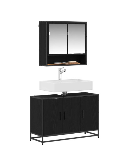 Set di mobili per il bagno 2 pcs Rovere Nero Legno multistrato