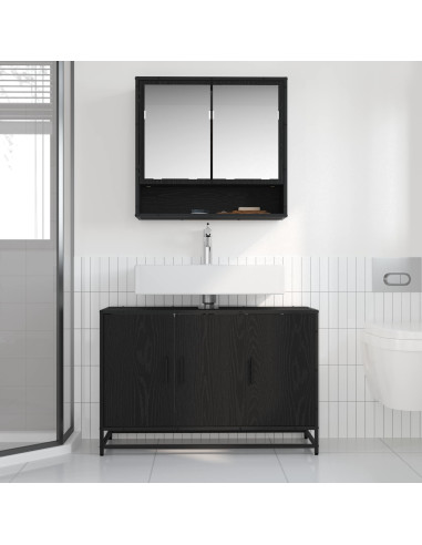 Set di mobili per il bagno 2 pcs Rovere Nero Legno multistrato