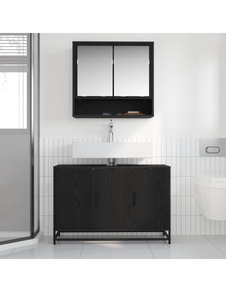 Set di mobili per il bagno 2 pcs Rovere Nero Legno multistrato