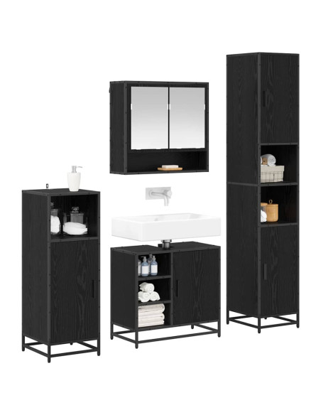 Set di mobili per il bagno 4 pcs Rovere Nero Legno multistrato