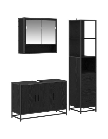 Set di mobili per il bagno 3 pcs Rovere Nero Legno multistrato