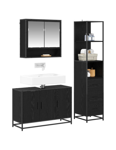 Set di mobili per il bagno 3 pcs Rovere Nero Legno multistrato