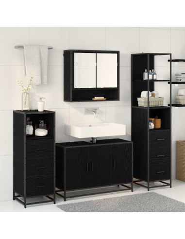 Set di mobili per il bagno 3 pcs Rovere Nero Legno multistrato