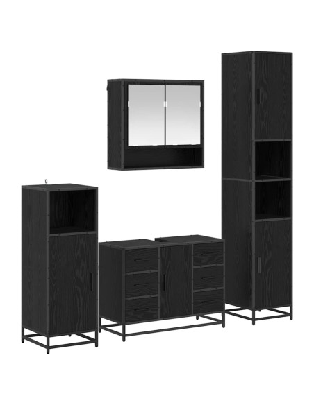 Set di mobili per il bagno 4 pcs Rovere Nero Legno multistrato