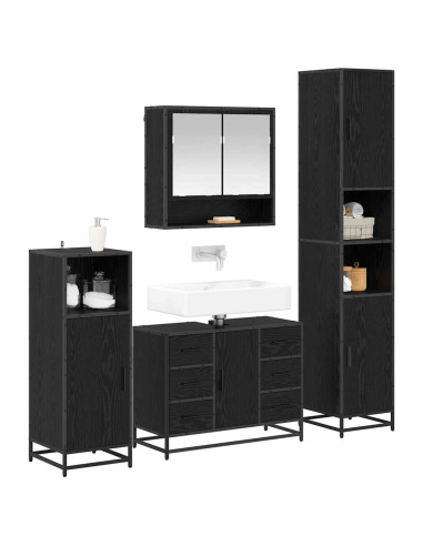 Set di mobili per il bagno 4 pcs Rovere Nero Legno multistrato