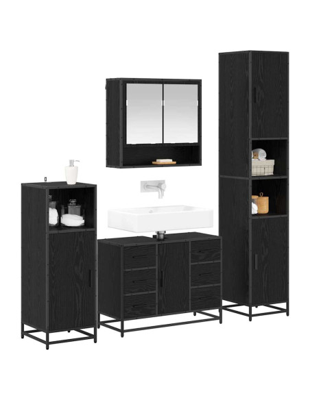 Set di mobili per il bagno 4 pcs Rovere Nero Legno multistrato
