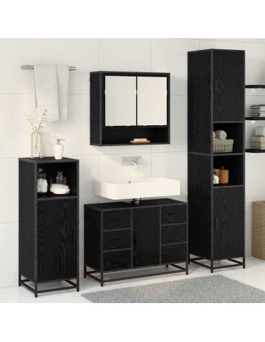 Set di mobili per il bagno 4 pcs Rovere Nero Legno multistrato