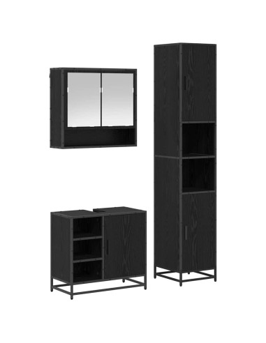 Set di mobili per il bagno 3 pcs Rovere Nero Legno multistrato