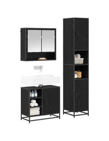 Set di mobili per il bagno 3 pcs Rovere Nero Legno multistrato