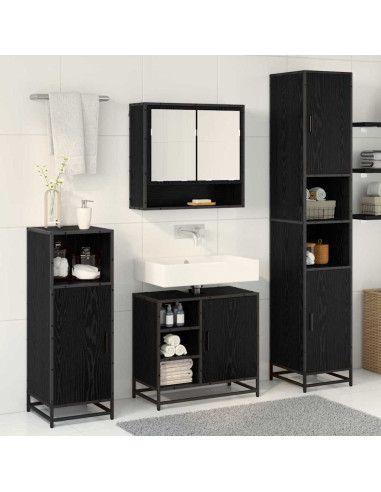 Set di mobili per il bagno 3 pcs Rovere Nero Legno multistrato