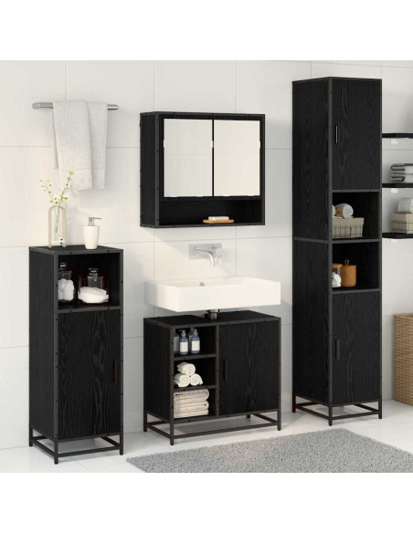 Set di mobili per il bagno 3 pcs Rovere Nero Legno multistrato