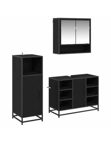 Set di mobili per il bagno 3 pcs Rovere Nero Legno multistrato