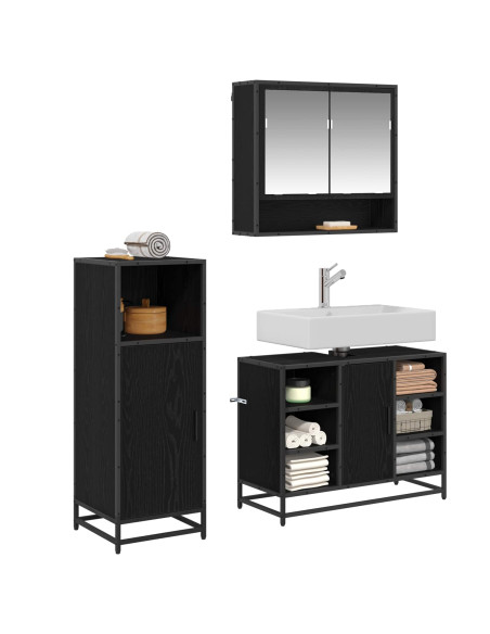 Set di mobili per il bagno 3 pcs Rovere Nero Legno multistrato