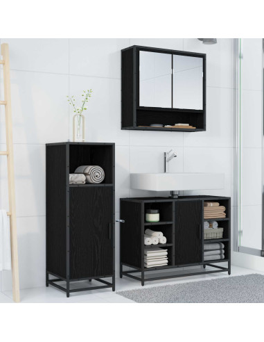 Set di mobili per il bagno 3 pcs Rovere Nero Legno multistrato
