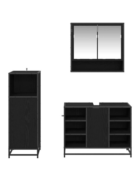 Set di mobili per il bagno 3 pcs Rovere Nero Legno multistrato
