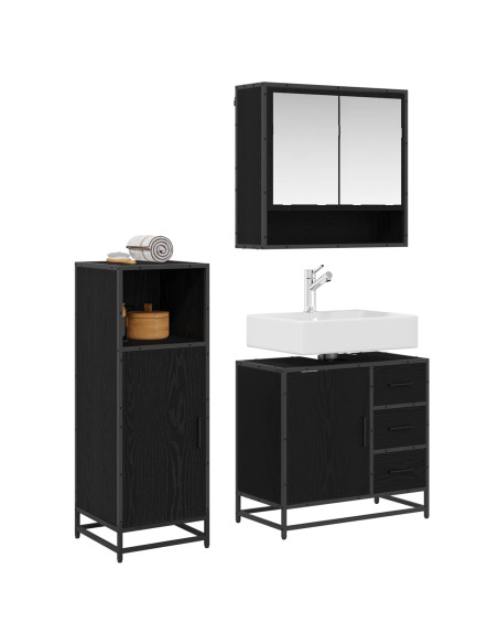 Set di mobili per il bagno 3 pcs Rovere Nero Legno multistrato