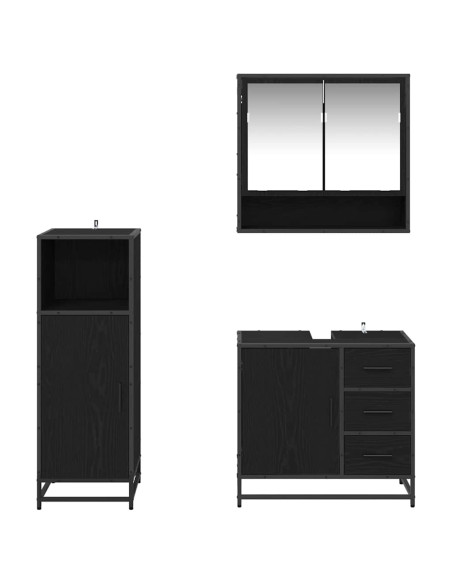 Set di mobili per il bagno 3 pcs Rovere Nero Legno multistrato