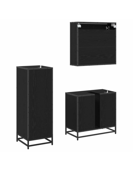 Set di mobili per il bagno 3 pcs Rovere Nero Legno multistrato
