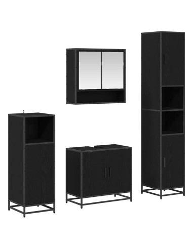 Set di mobili per il bagno 4 pcs Rovere Nero Legno multistrato