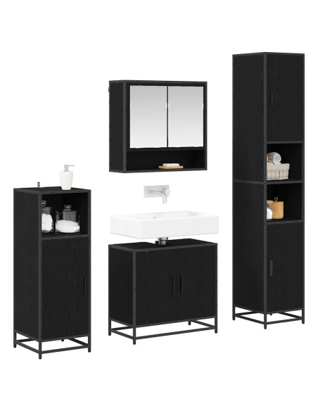 Set di mobili per il bagno 4 pcs Rovere Nero Legno multistrato