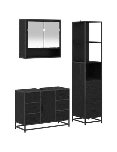 Set di mobili per il bagno 3 pcs Rovere Nero Legno multistrato