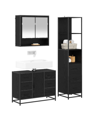Set di mobili per il bagno 3 pcs Rovere Nero Legno multistrato