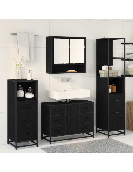 Set di mobili per il bagno 3 pcs Rovere Nero Legno multistrato