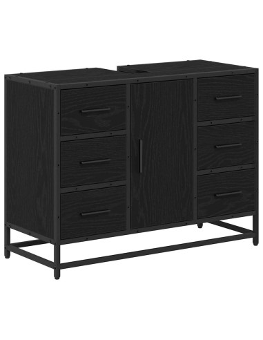 Set di mobili per il bagno 3 pcs Rovere Nero Legno multistrato