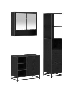 Set di mobili per il bagno 3 pcs Rovere Nero Legno multistrato 2