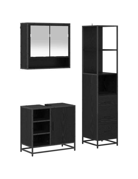 Set di mobili per il bagno 3 pcs Rovere Nero Legno multistrato