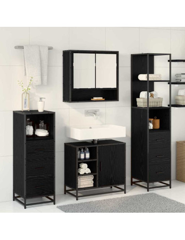 Set di mobili per il bagno 3 pcs Rovere Nero Legno multistrato