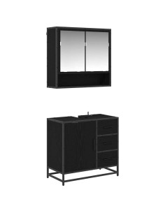 Set di mobili per il bagno 2 pcs Rovere Nero Legno multistrato 2