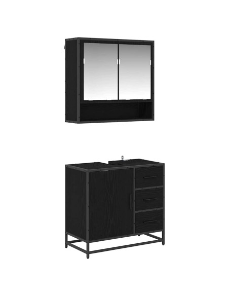 Set di mobili per il bagno 2 pcs Rovere Nero Legno multistrato